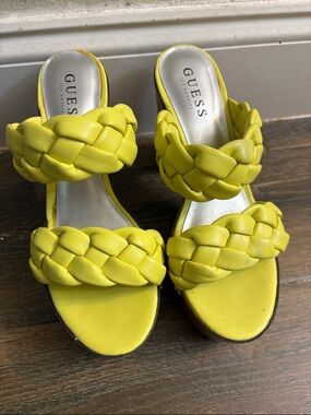 GUESS Women's Braided Double-Strap Slide Sandals in Yellow